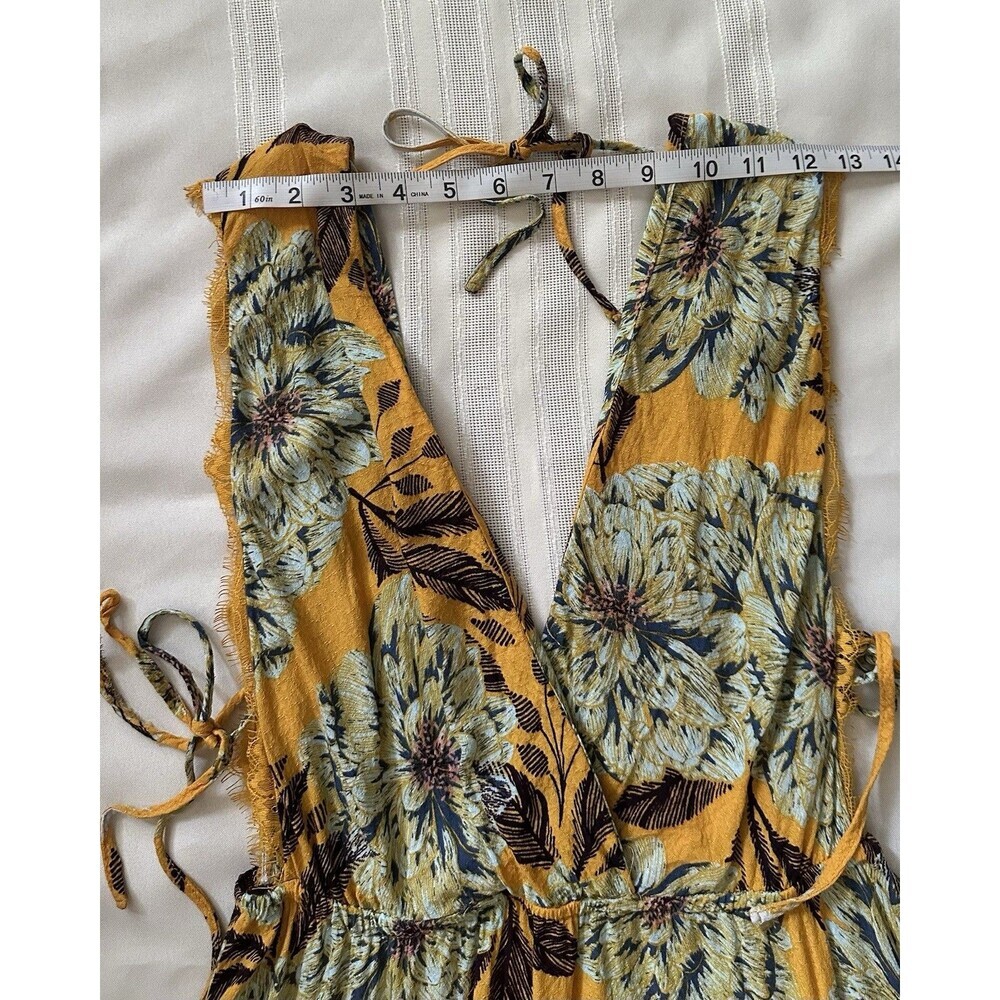 Free People "Marnie" Golden Yellow Floral Short Dress Size S Rayon Boho Floral. - Picture 10 of 16